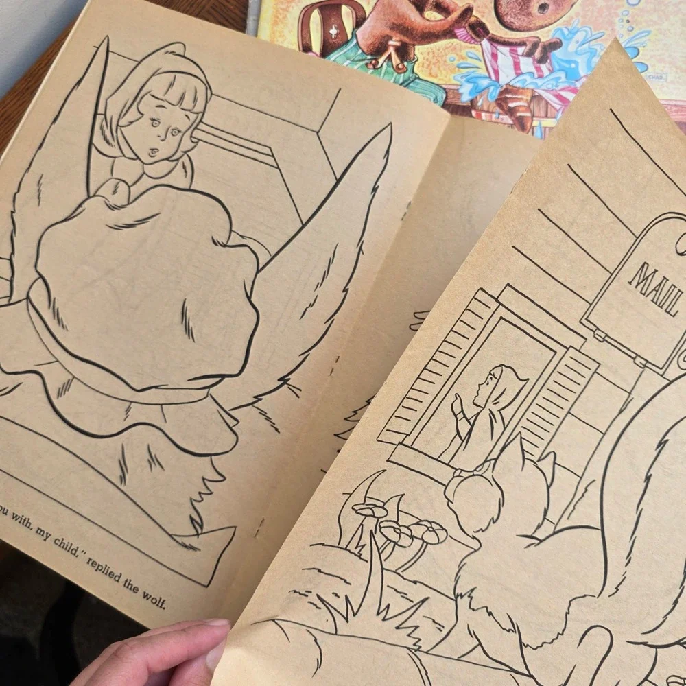 Vintage Giant Coloring Book Lot Puss in Boots Snow White Hansel Gretel 6 Books